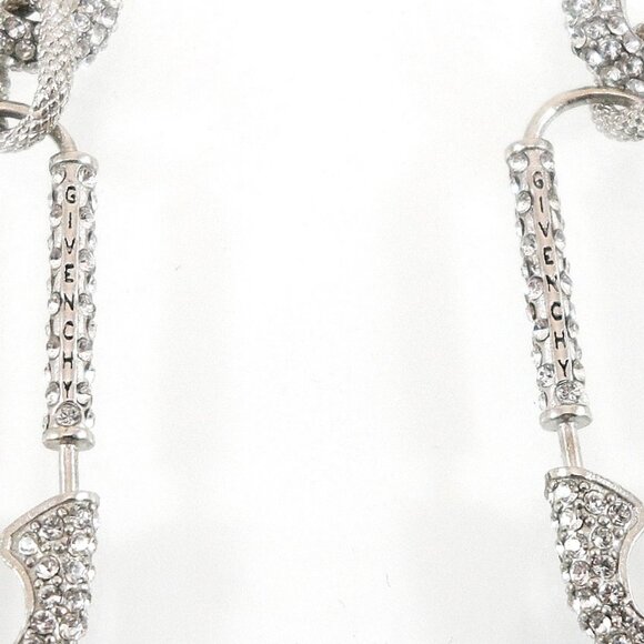 New$1190 GIVENCHY Silver G Clip Safety Pin Crystals Embellished Links Earrings - Picture 6 of 12